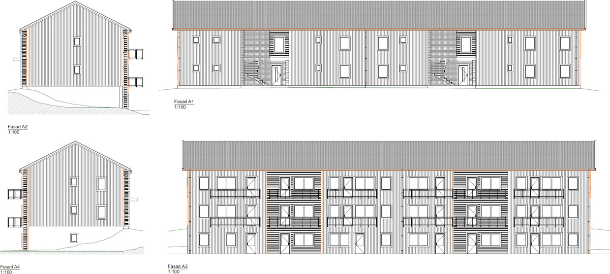 Fasadritning - Lassoskogen i Hemavan