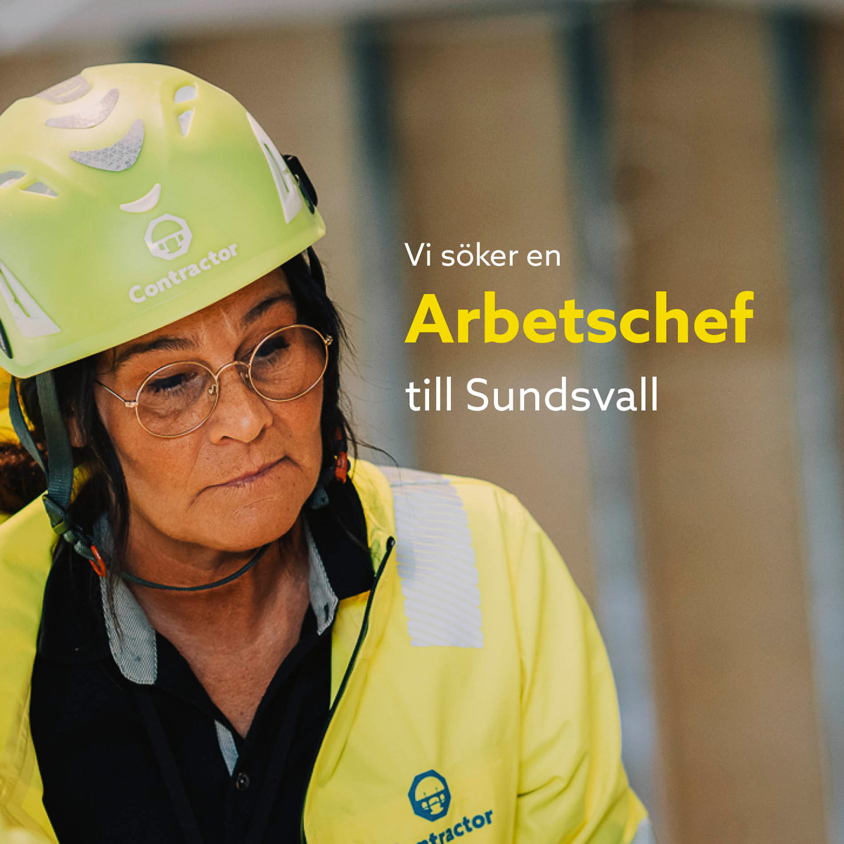 Kvinna från Contrator med texten arbetschef