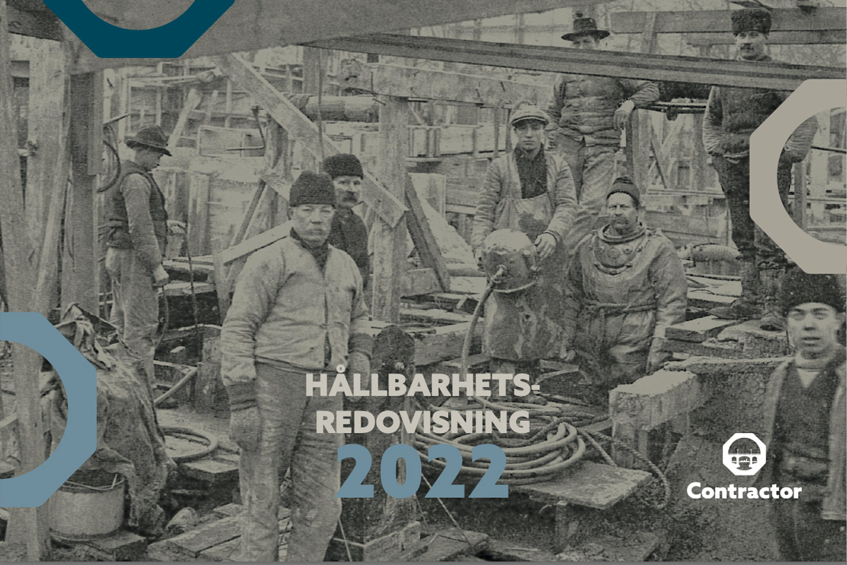 Contractors hållbarhetsredovisning 2022 med en bild på några äldre män som jobbar på ett skepp